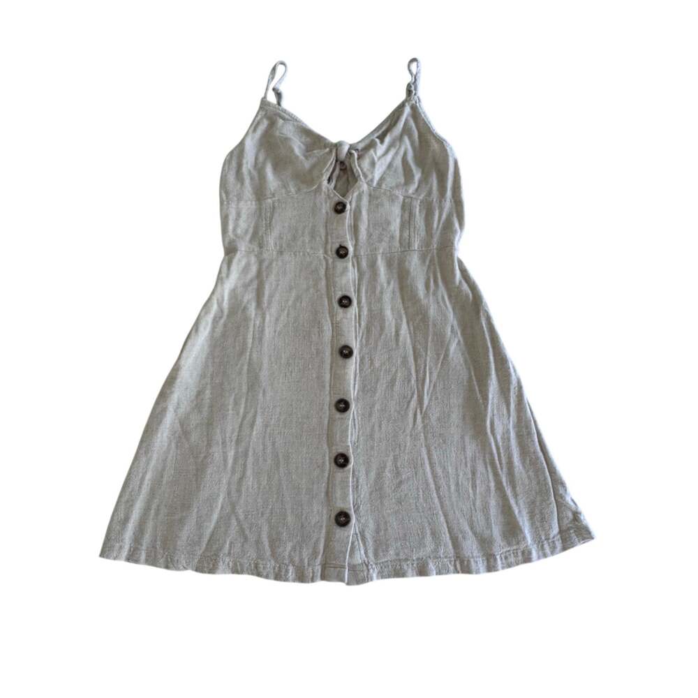 Promesa Dress Womens S Linen Blend Beige Button Front Cami Sundress A Line Mini